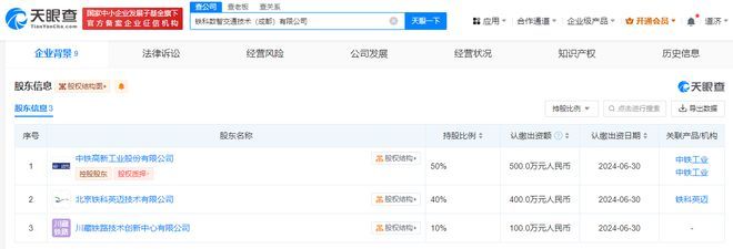 中鐵工業(yè)聯(lián)手合作伙伴在成都成立數(shù)智交通公司，注冊資本1000萬元聚焦計算機(jī)軟硬件批發(fā)